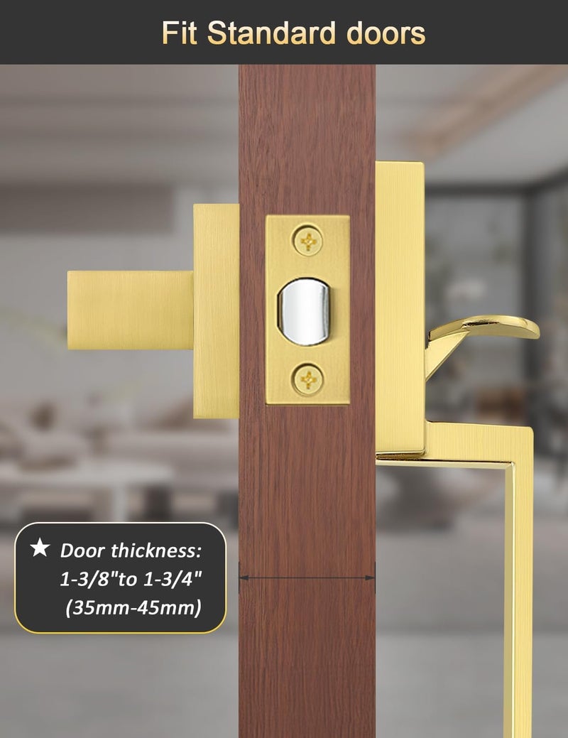 Tinewa Square Gold Front Door Handle with Classic Door Lever 1 Pack, Upgrated Exterior Door Entry Handle No Lock, Reversible for Left & Right Handed - Image 3